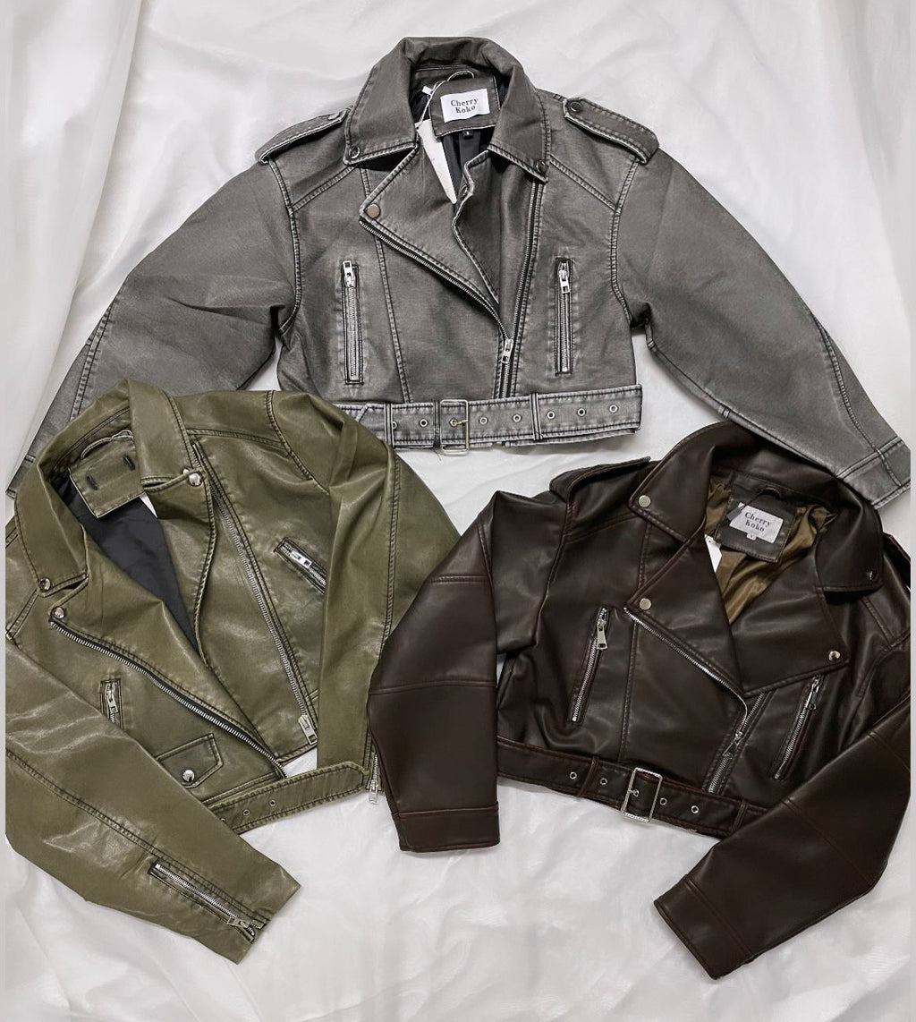 Ladies vegan leather pu jackets (grey)