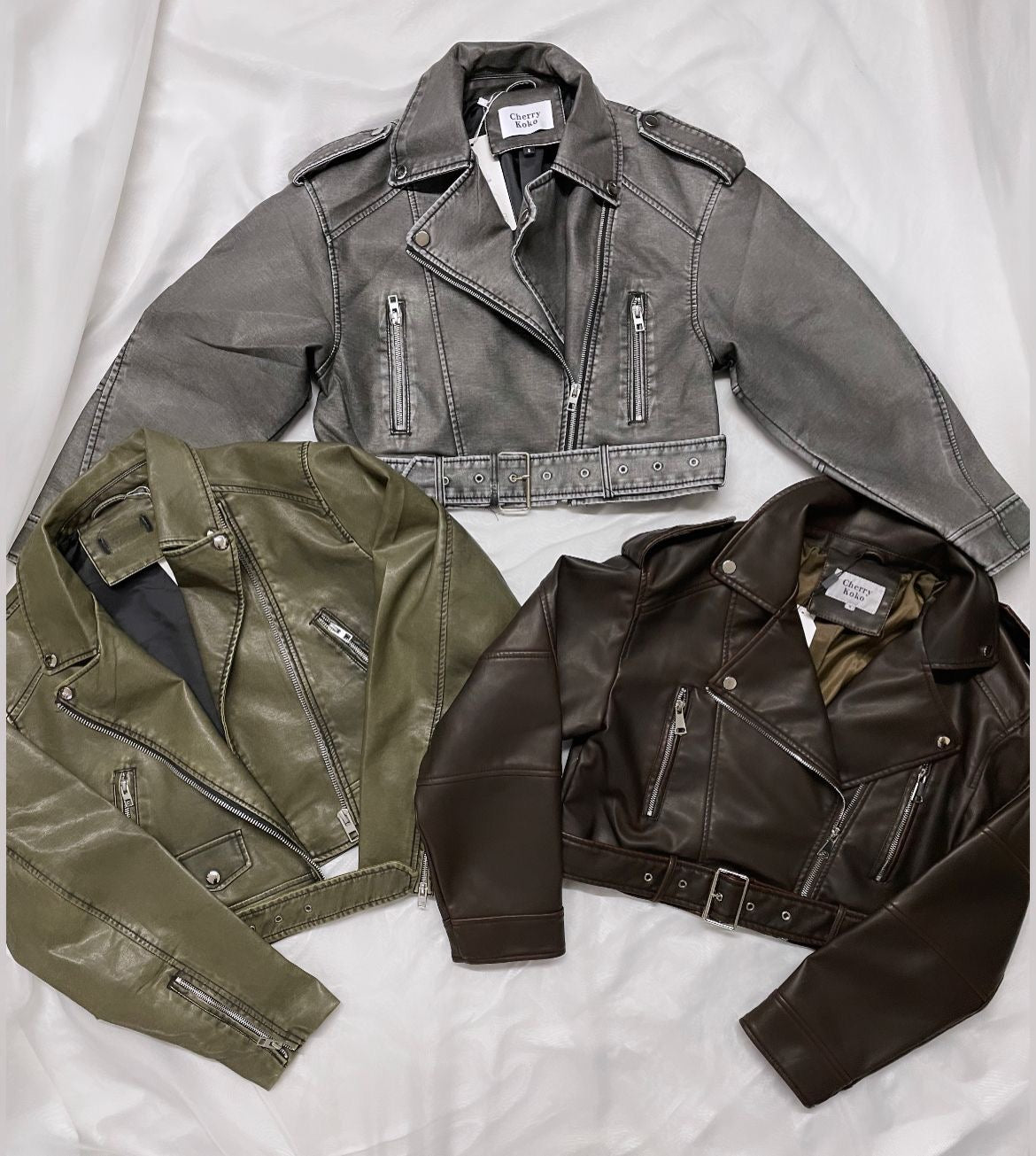 Ladies vegan leather pu jackets (grey)
