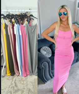 Ladies woman’s ribbed button maxi dresses (4 colours)