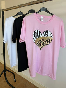 Ladies woman’s oversized casual leopard heart tshirt (3 colours)