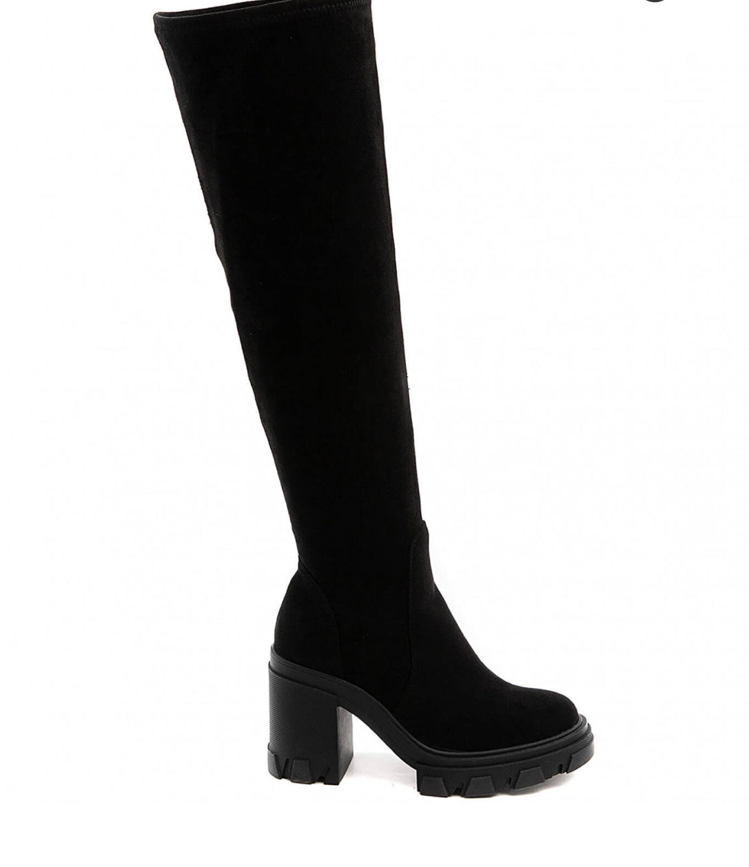 Our black suede over the knee heeled boots