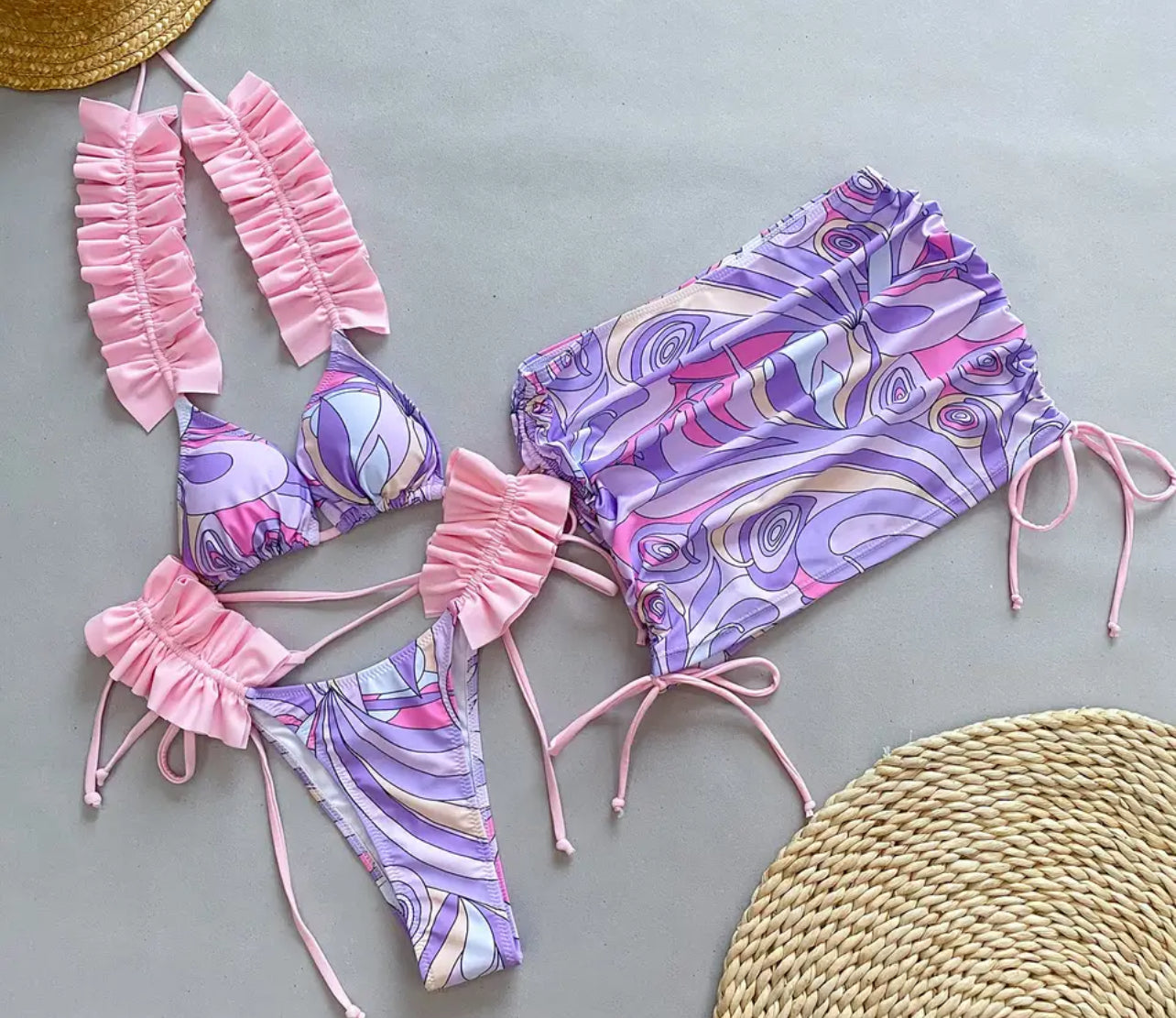 Our sienna lilac ruched 3 pc bikini swimwear set