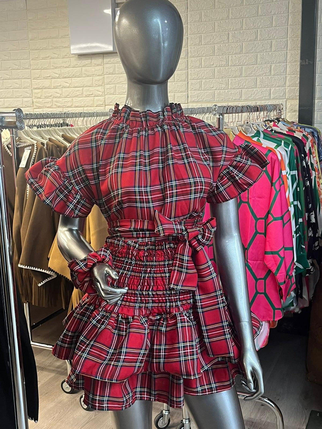 Our Cora tartan ruffle top and skirt set