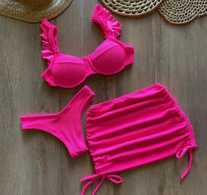 Our Rochelle 3 pc swimwear bikini sets (hot pink )