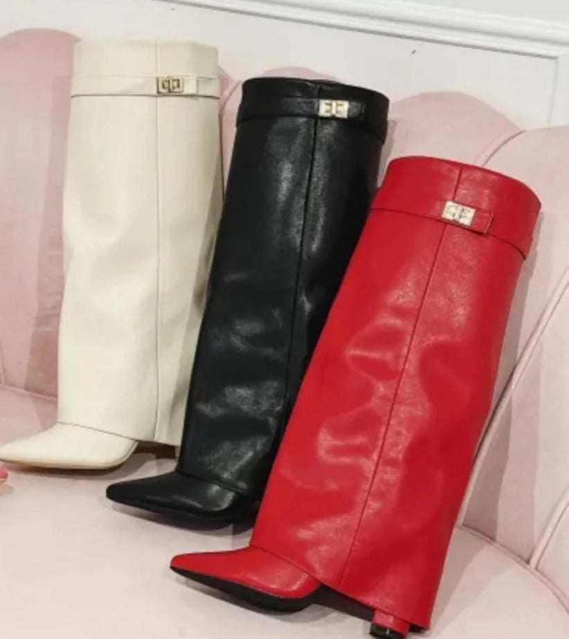 Our bright Red Shania foldover boots