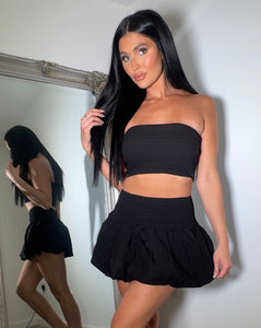 Our Katie black puffball skirt and top summer sets