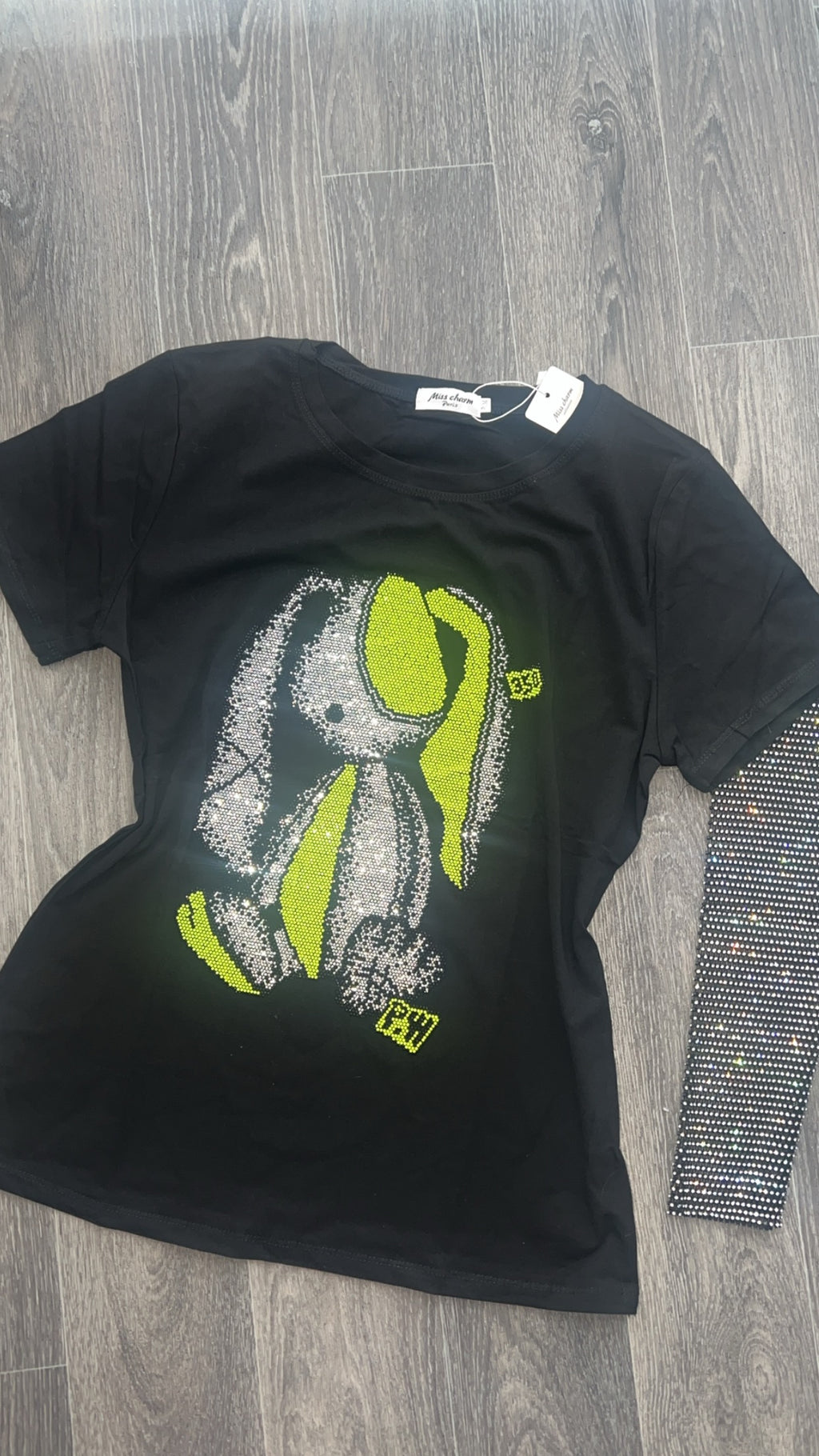 Our Bunny diamanté detachable sleeve T-shirts tops