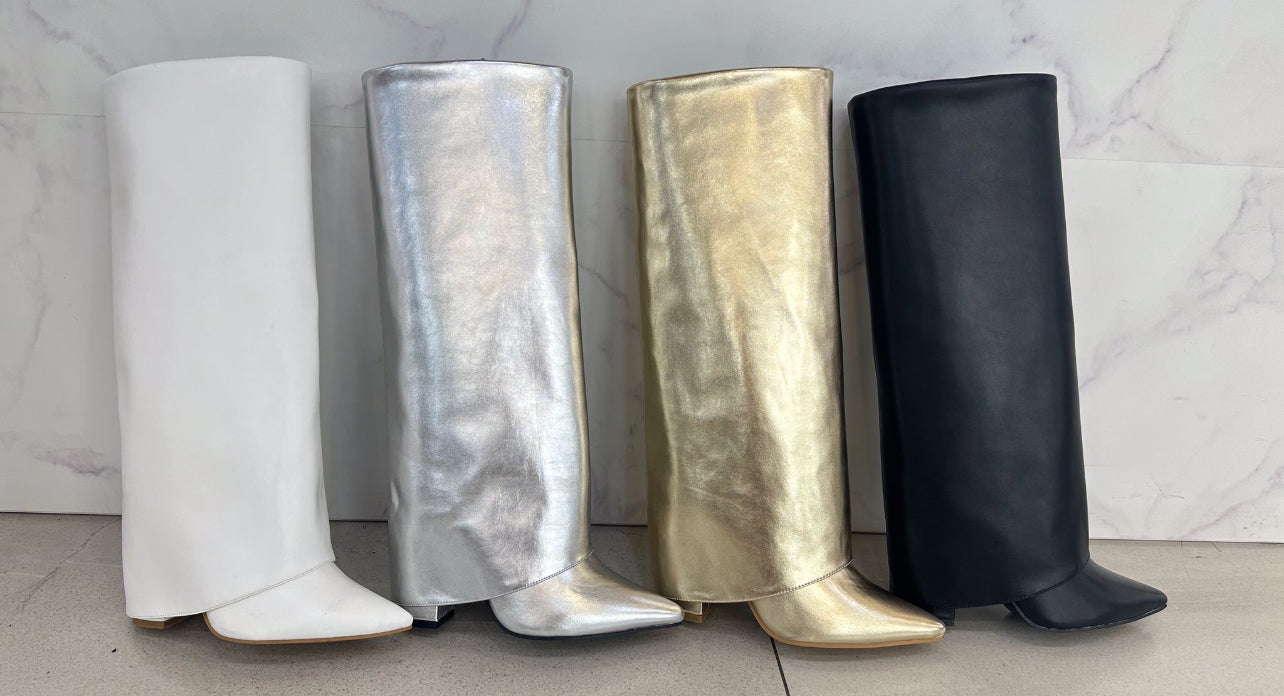 Our Shania foldover boots plain boots (white or black available )