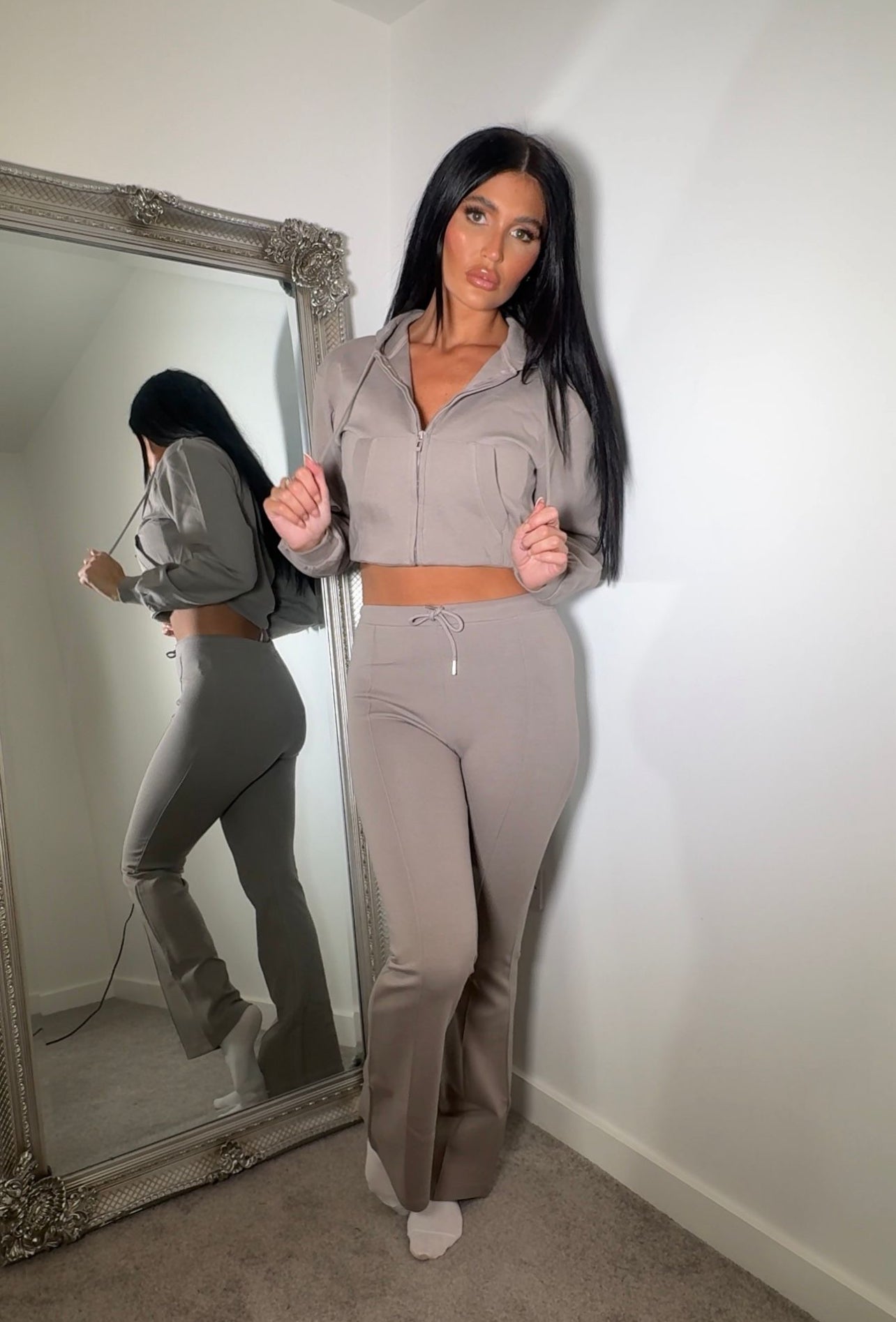 Our Tia dove grey peplum flared loungewear
