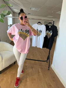 Ladies woman’s oversized casual leopard heart tshirt (3 colours)