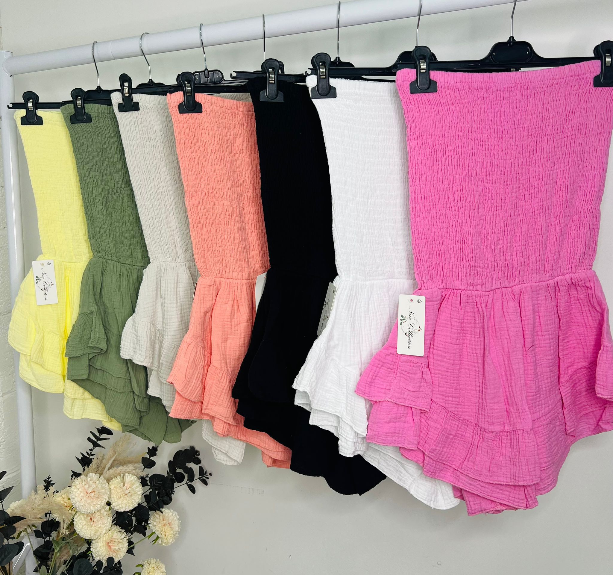 Our Sara cheesecloth ruffle play suits (5 colours)
