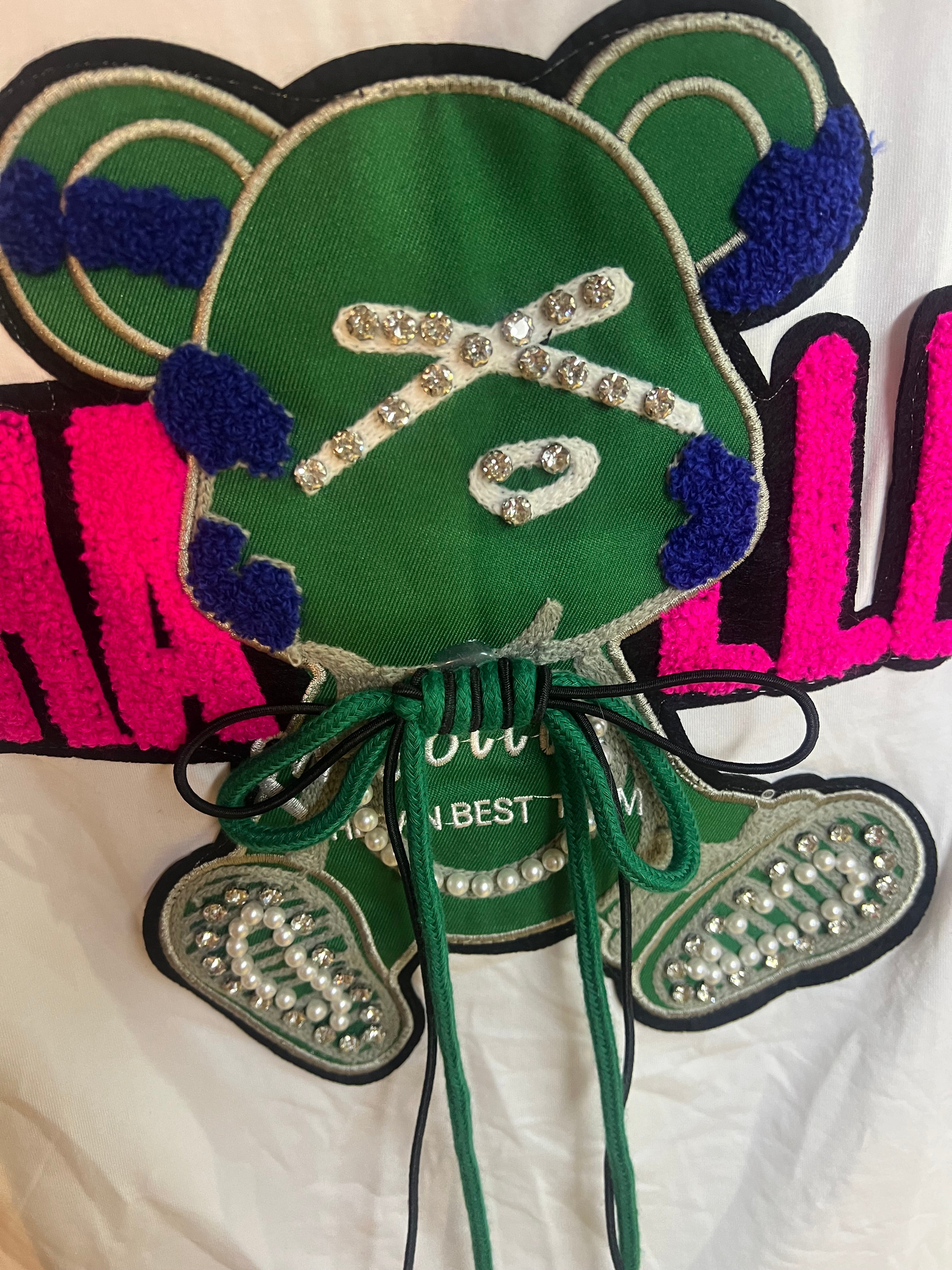 Our green ribbon diamanté teddy tshirt tops
