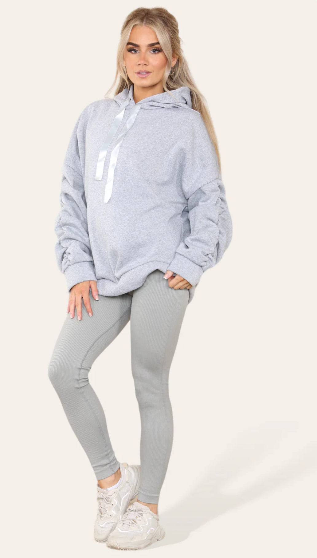 Our Cally ruched arm grey hoody and ribbed leggings combo set