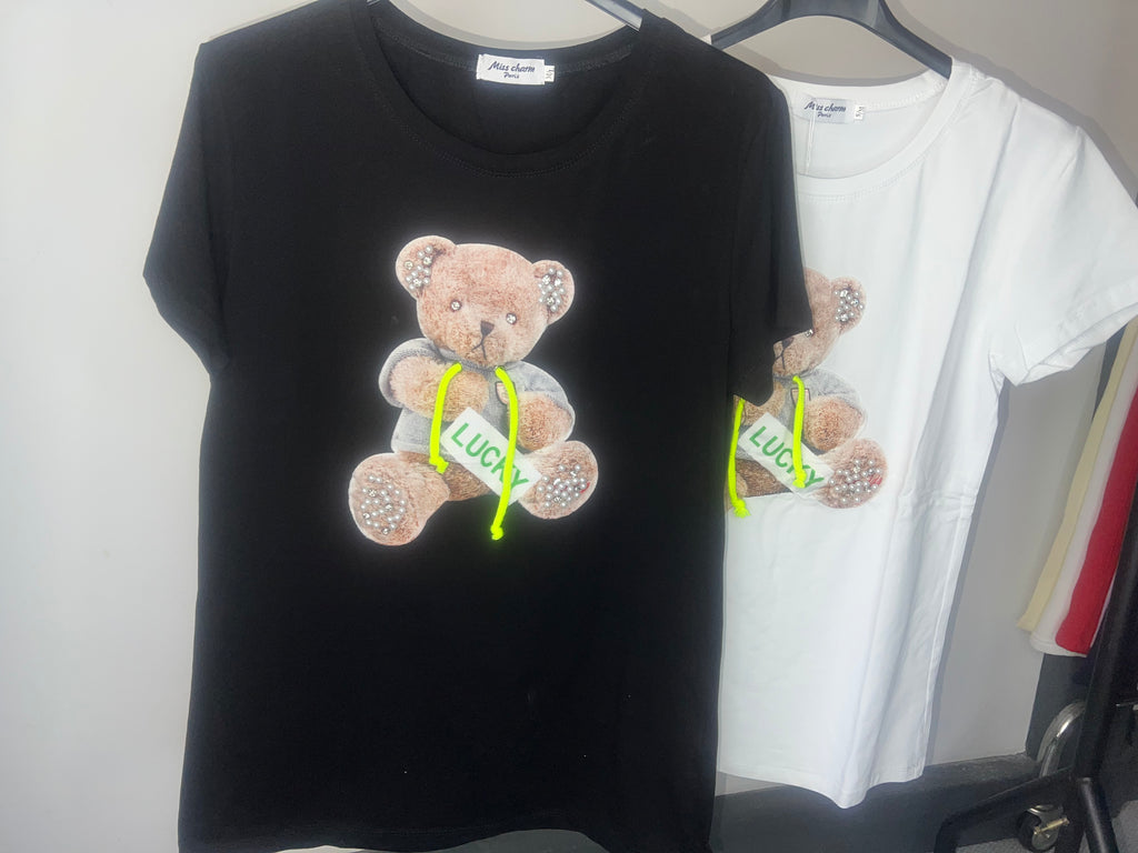 Our ribbon diamanté teddy tshirt tops