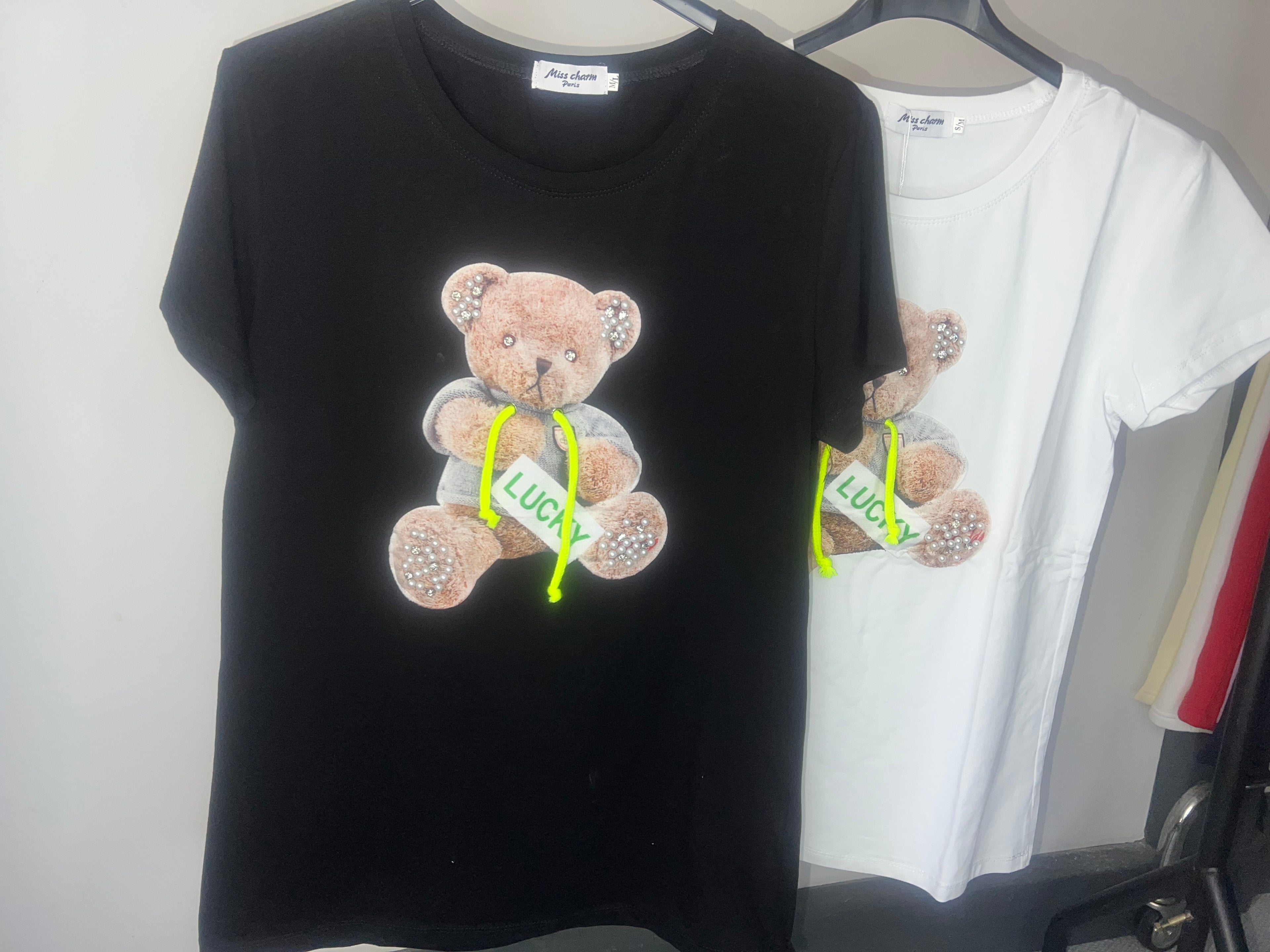 Our ribbon diamanté teddy tshirt tops