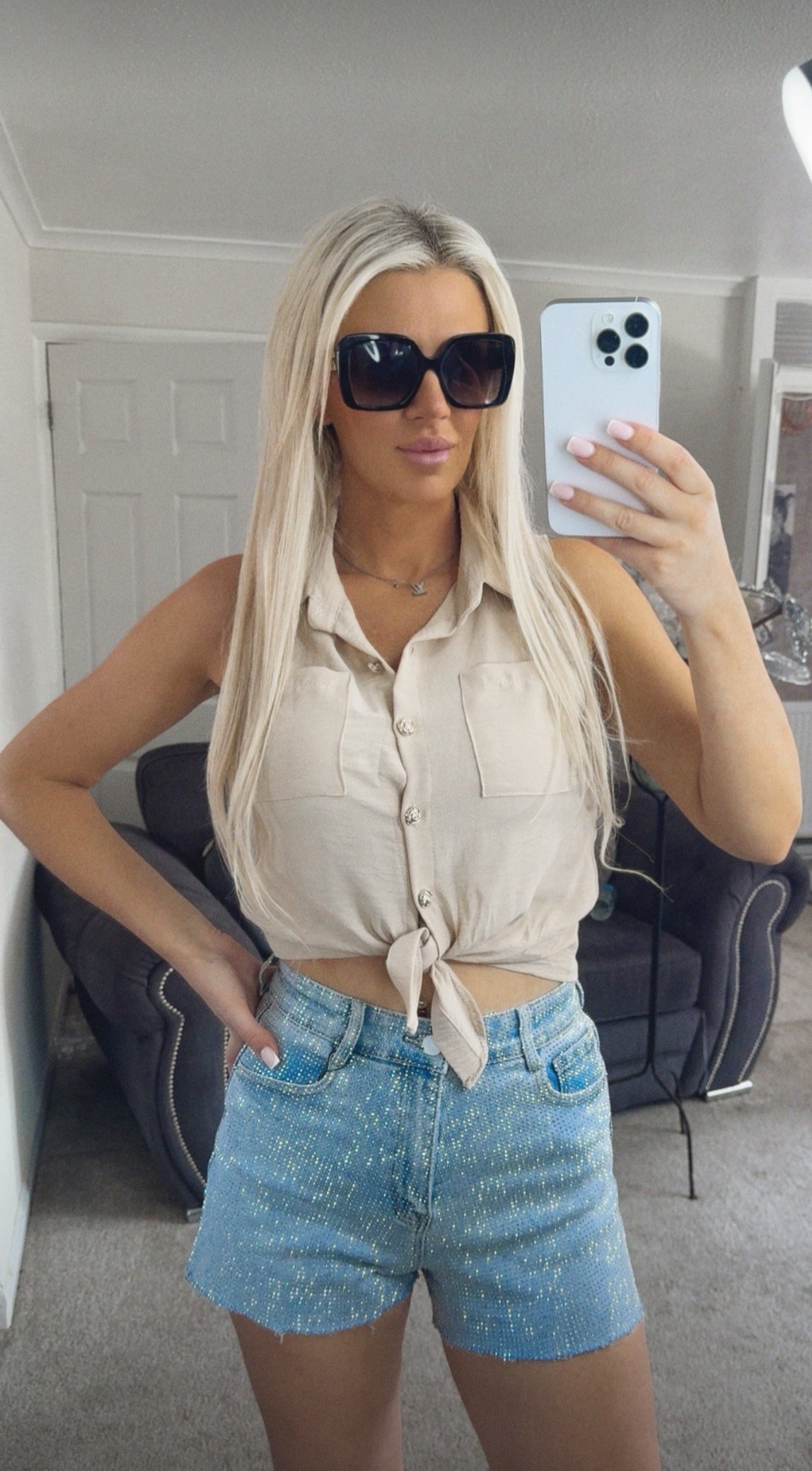 Our Sammi crop tie tops in beige