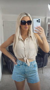 Our Sammi crop tie tops in beige