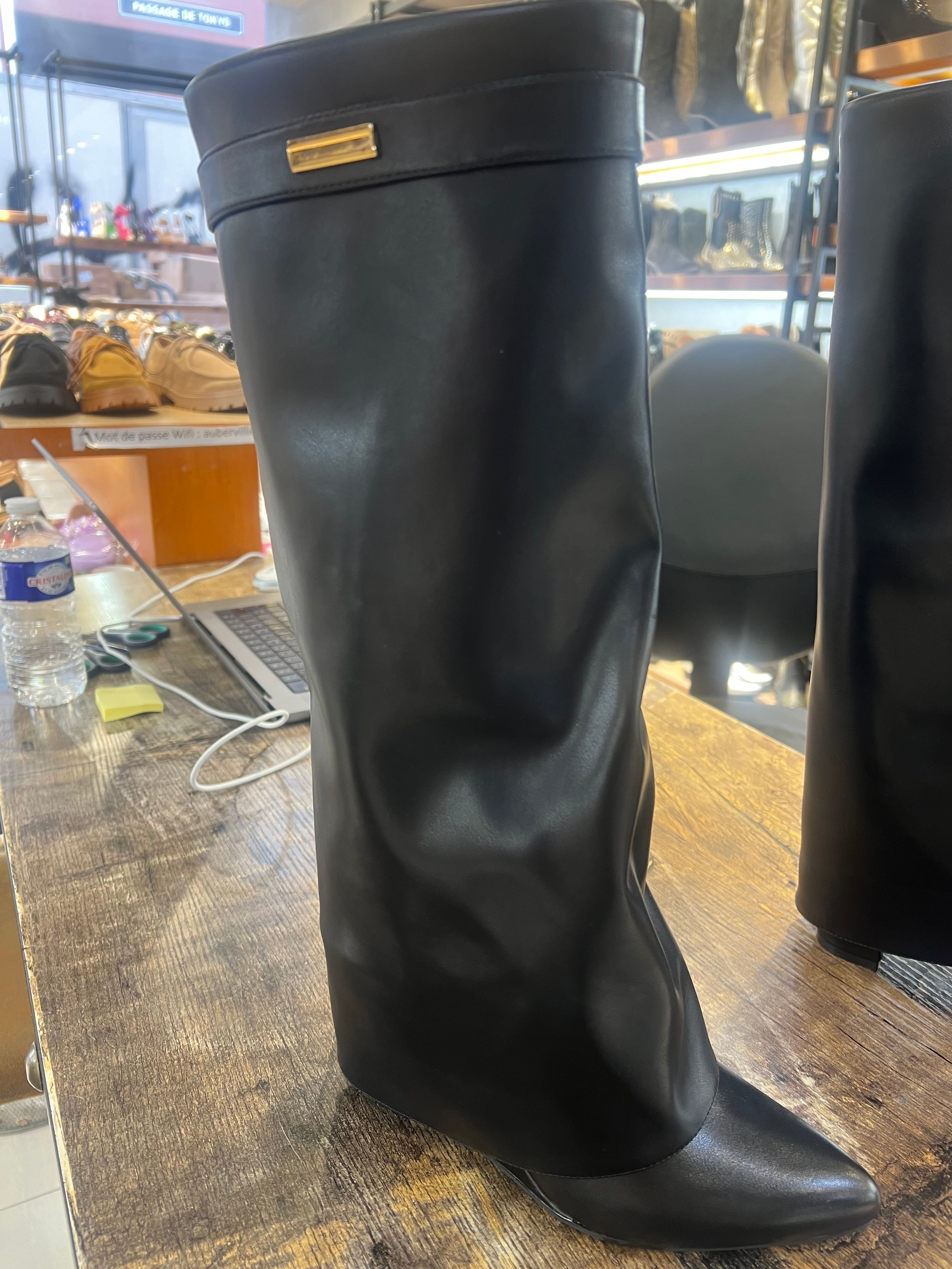 Our Shania black wedge boots