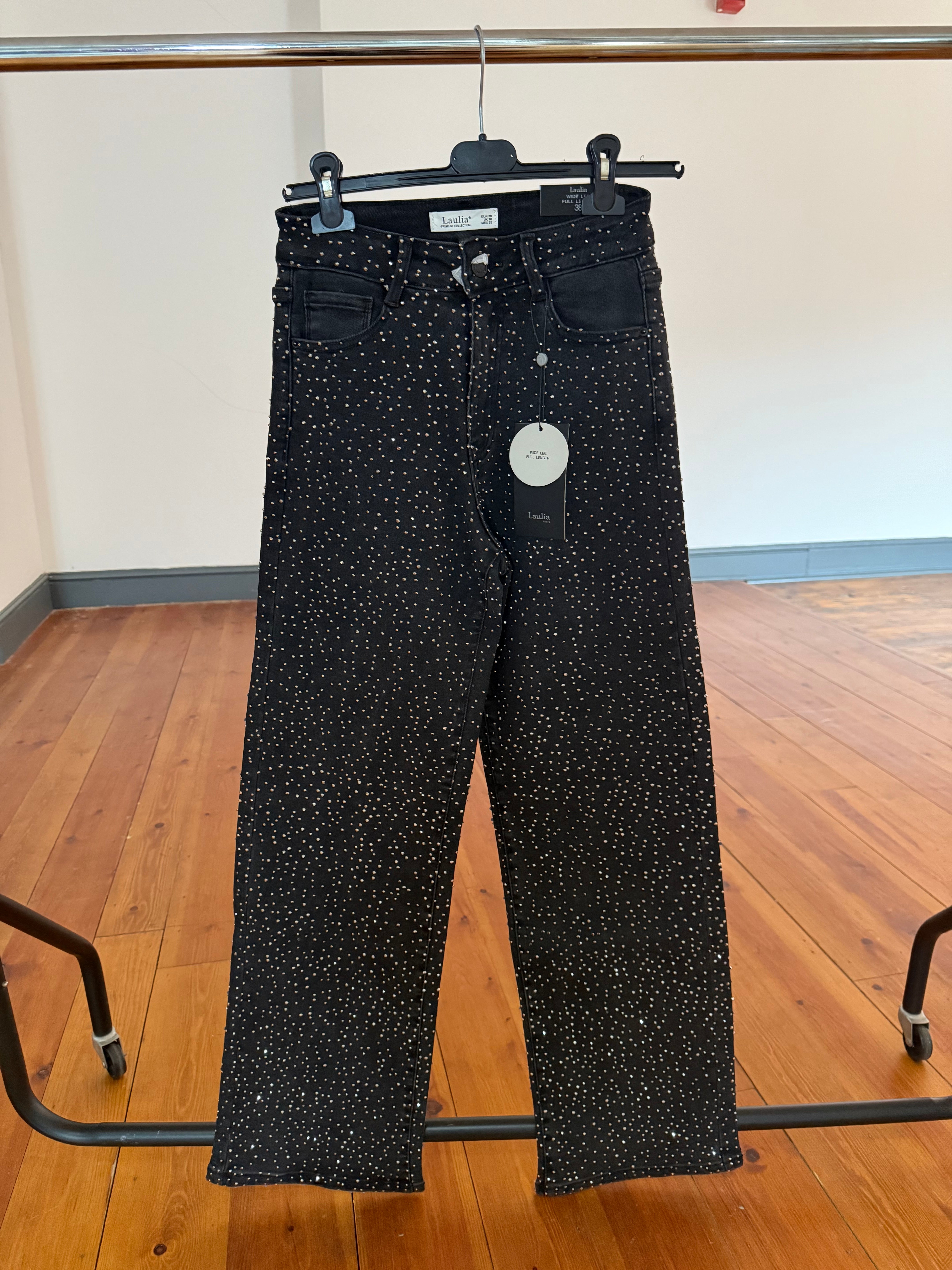 Our Tara diamanté stretchy denim jeans black or denim blue