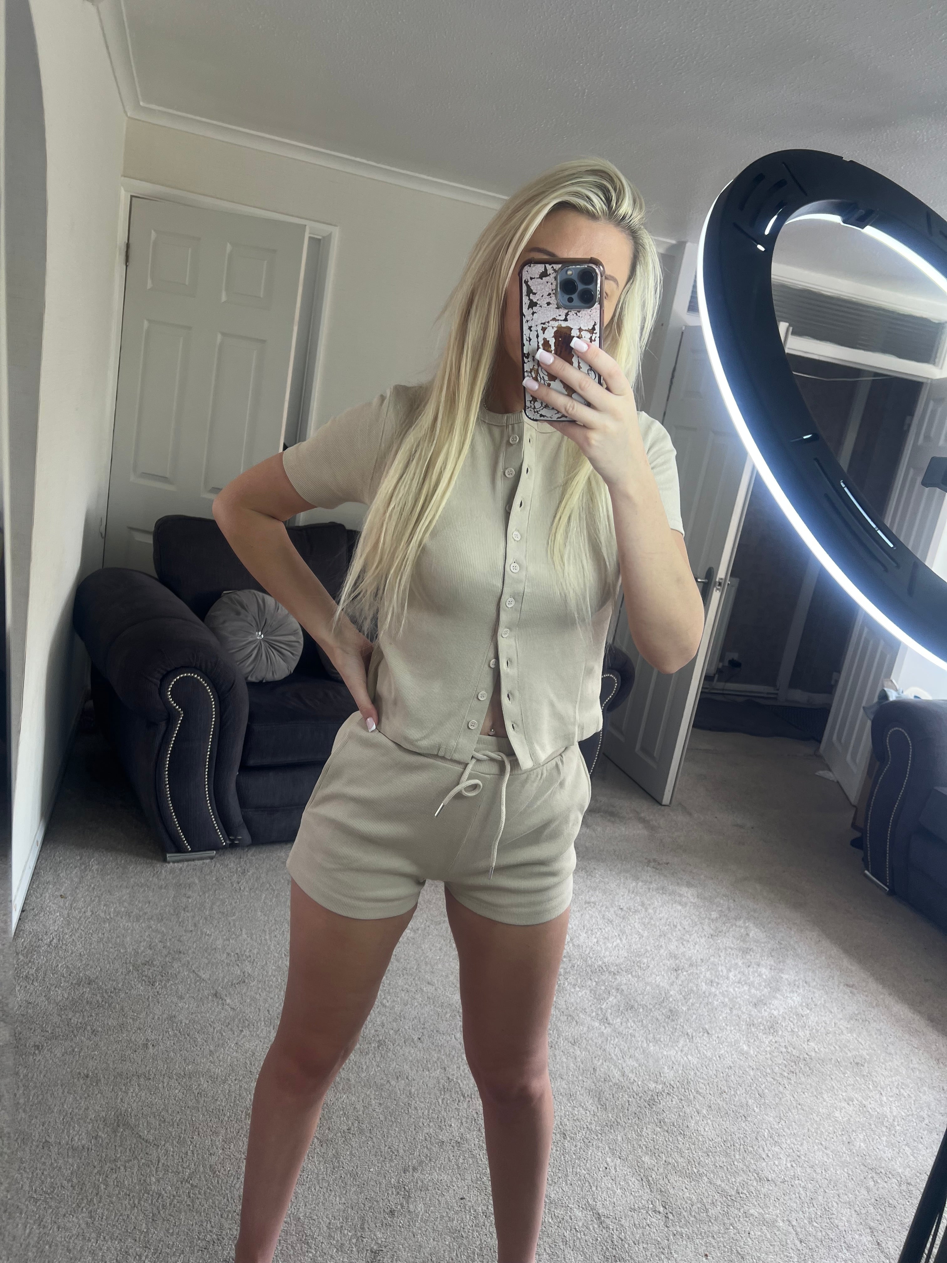 Ladies woman’s Mae ribbed button up shorts sets (5 colours)