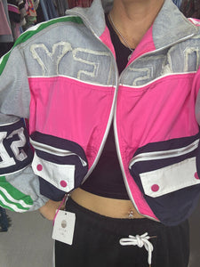 Our oversized denim patchwork jackets one size
