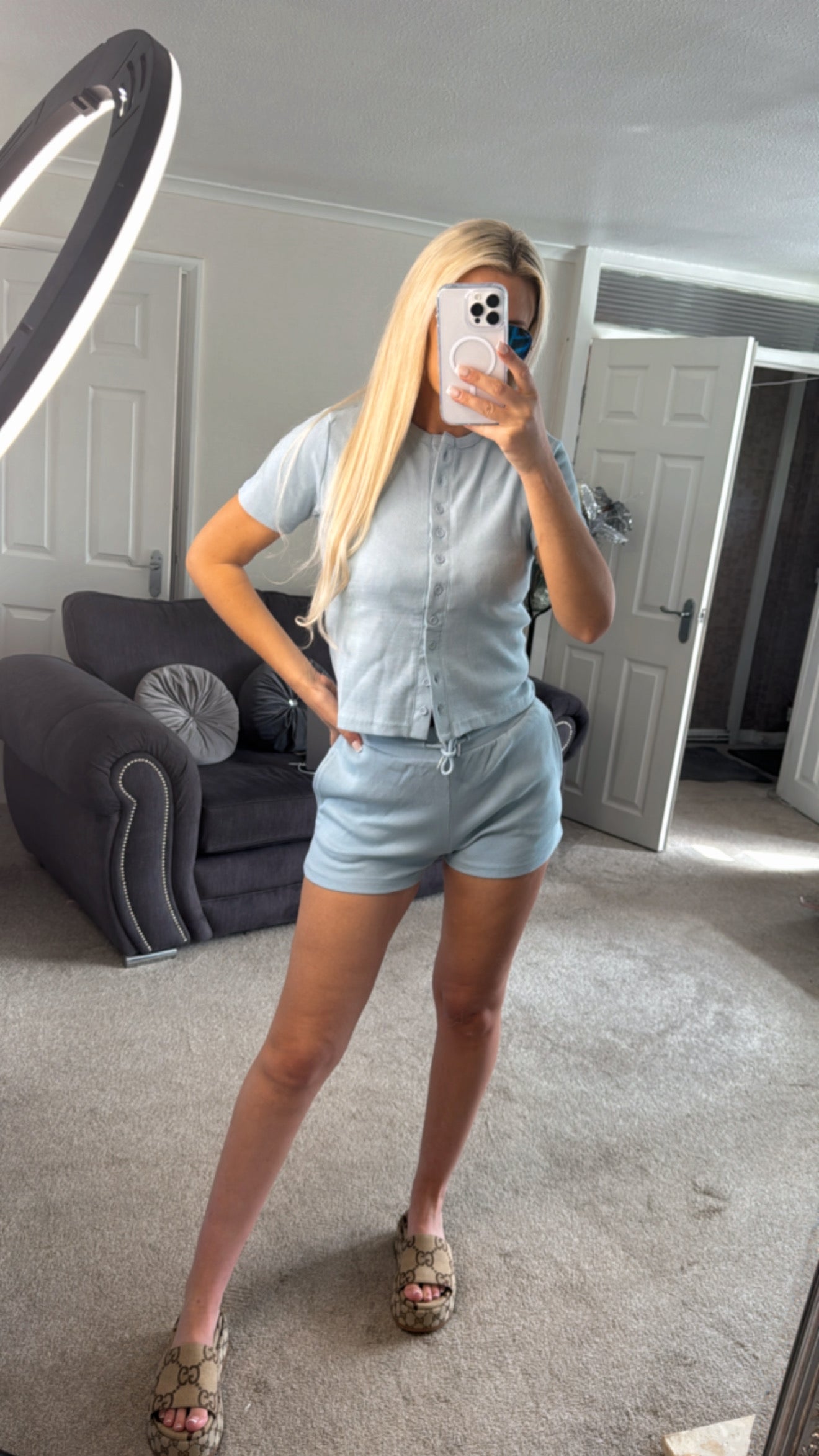 Ladies woman’s Mae ribbed button up shorts sets (5 colours)