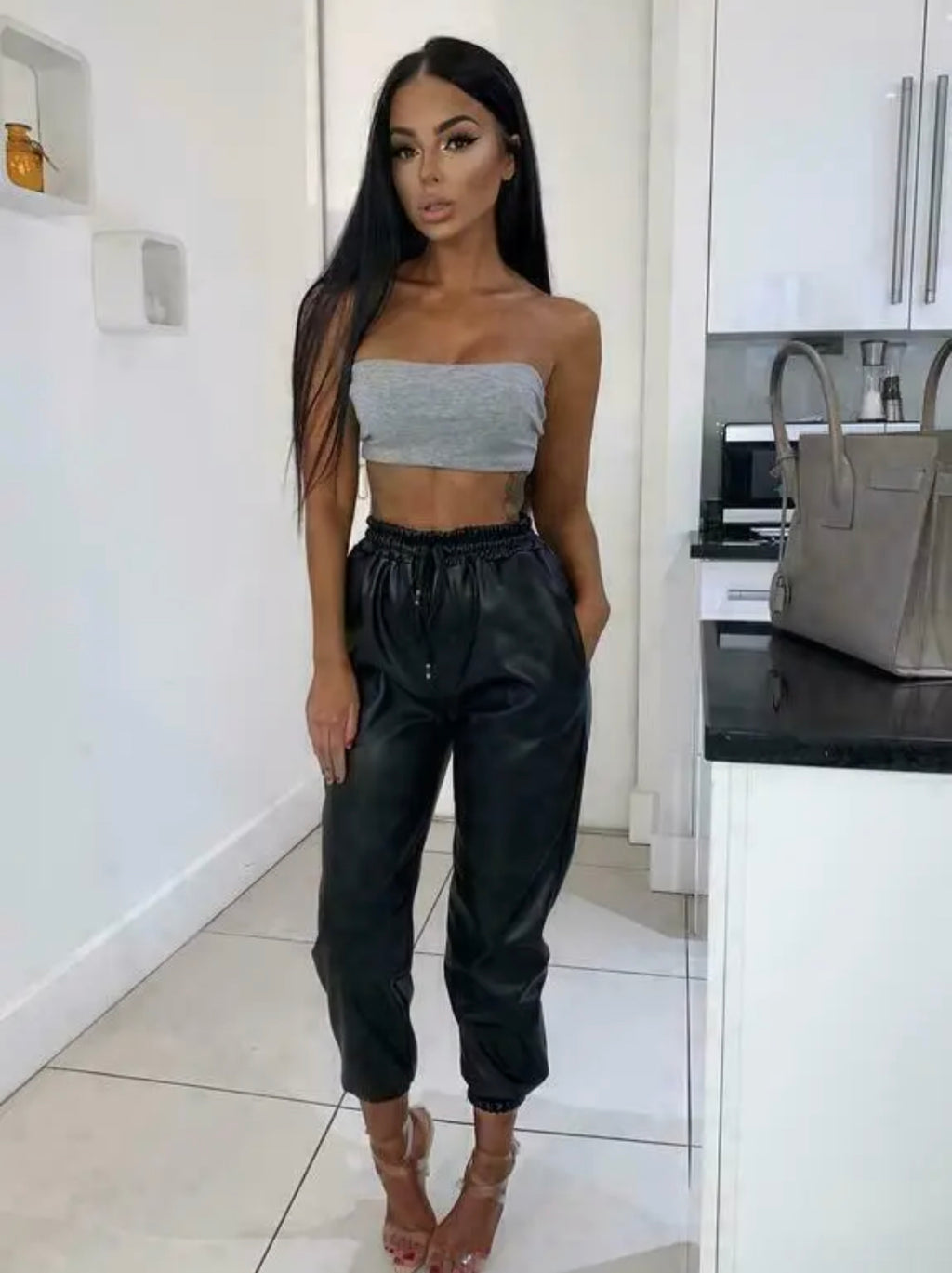Ladies vegan leather joggers (5 colours)
