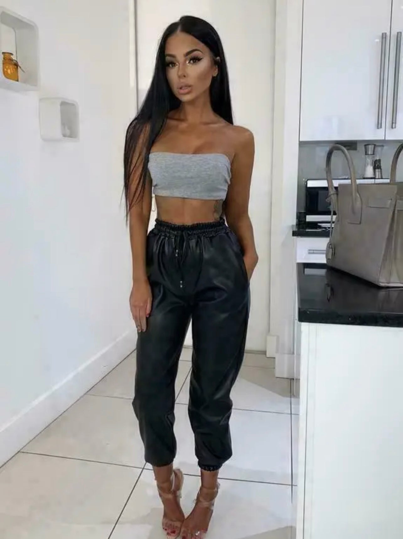 Ladies vegan leather joggers (5 colours)