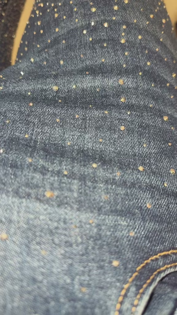 Ladies woman’s diamanté flared leg dark denim jeans