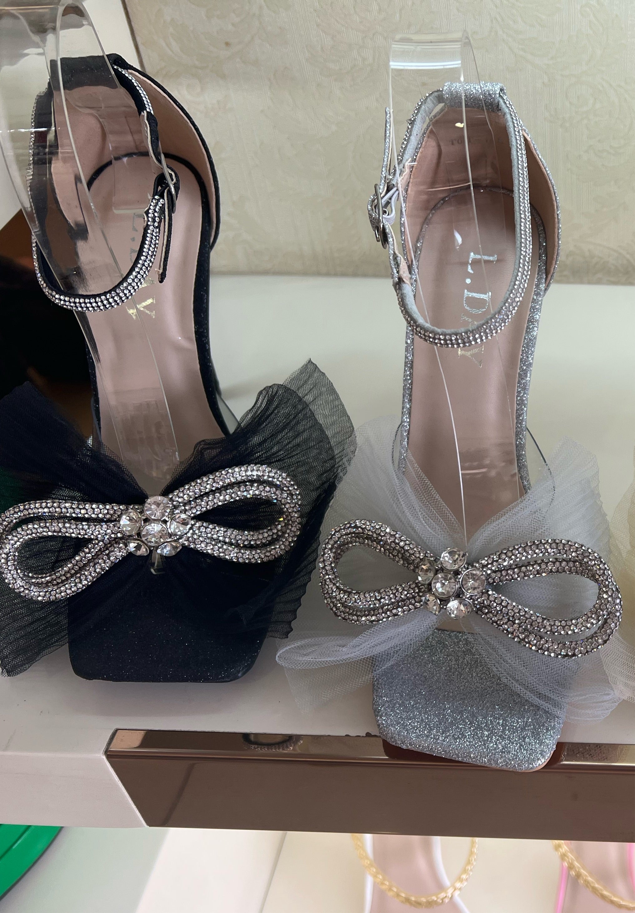 Our bow glitter heels