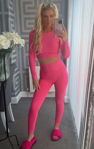 Our Neon pink fleece lined workout gym sets