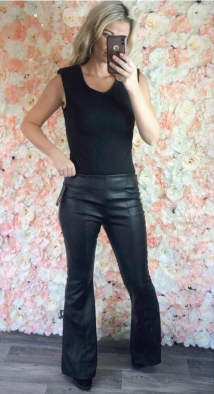 Black pu flare bottom pants