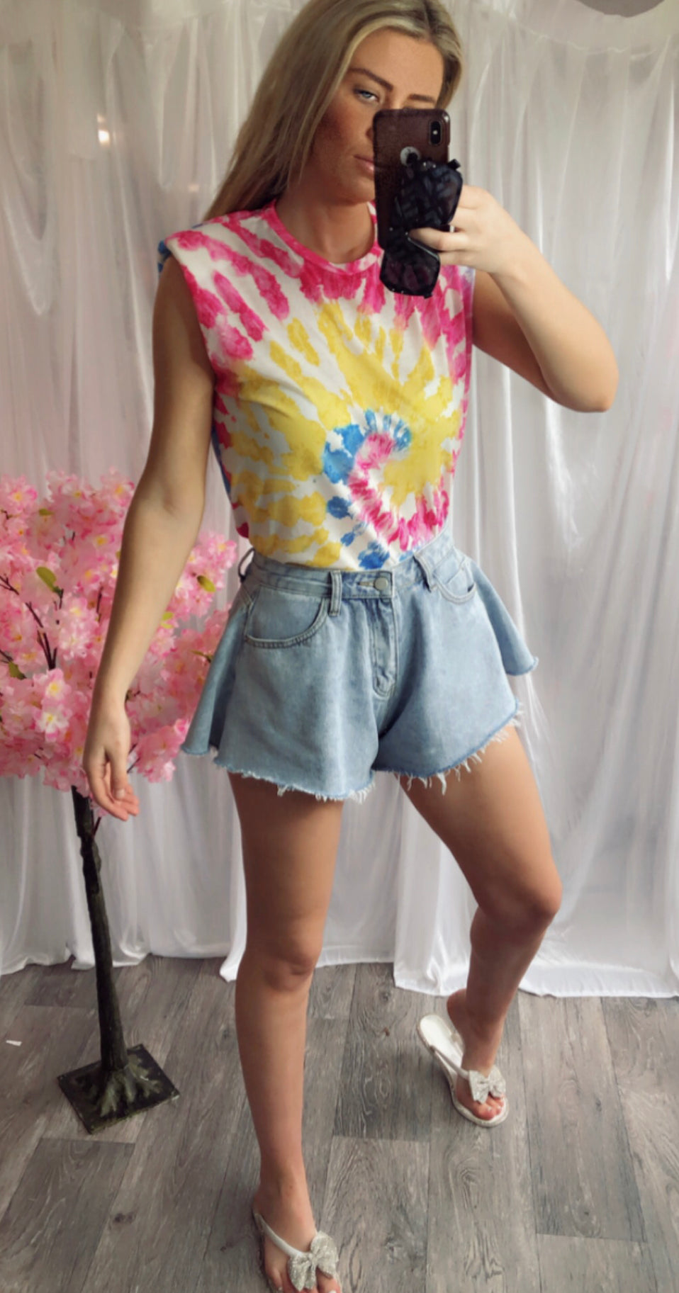 Our tie dye padded shoulder top