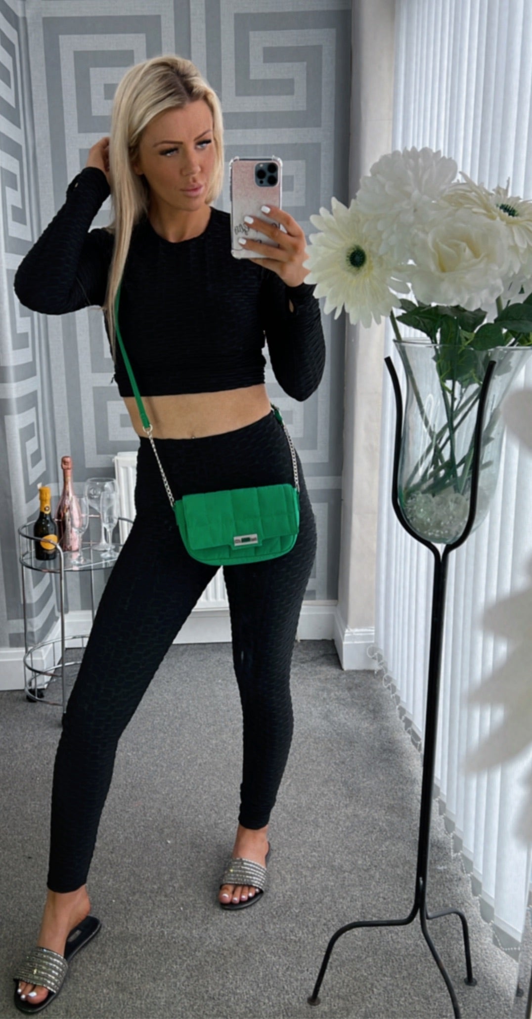 Our black ruched bum waffle gym sets