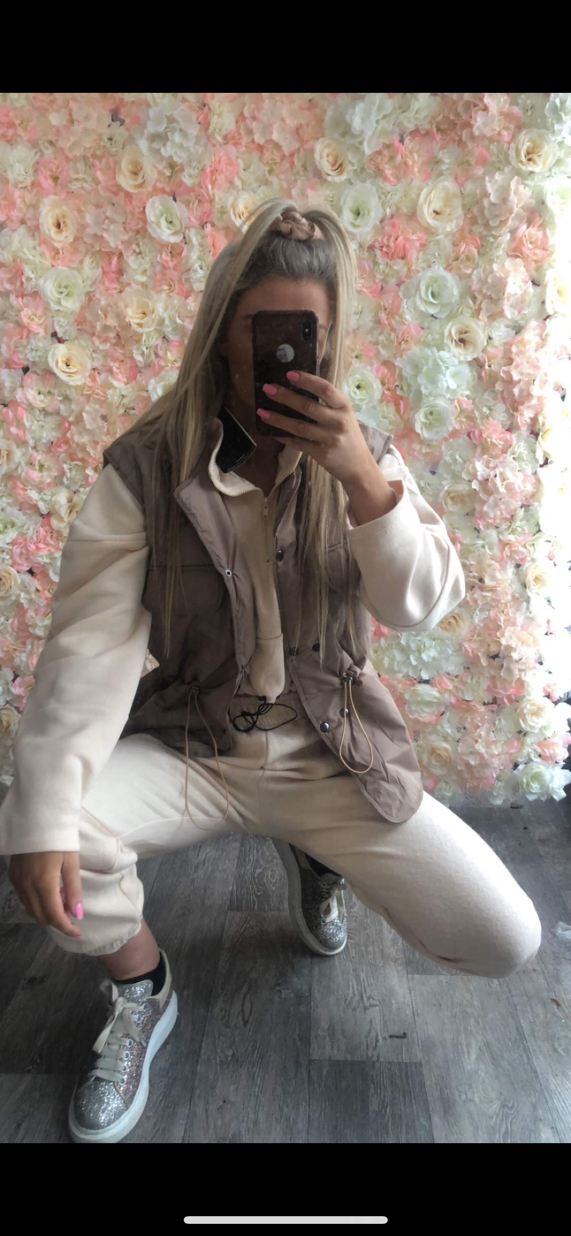 Our beige 3 pc loungewear and gilet sets