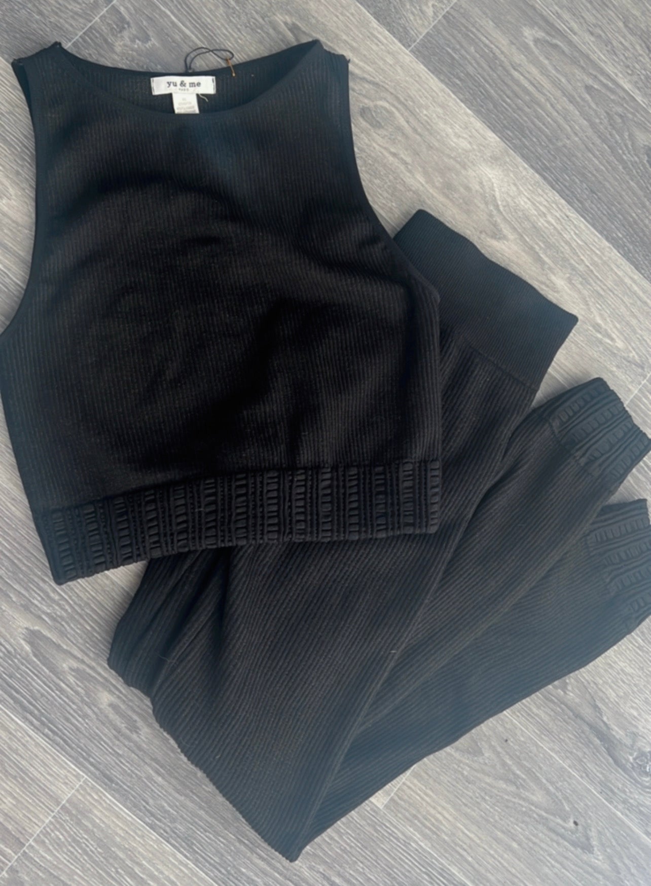 Our Ellie black ribbed sets