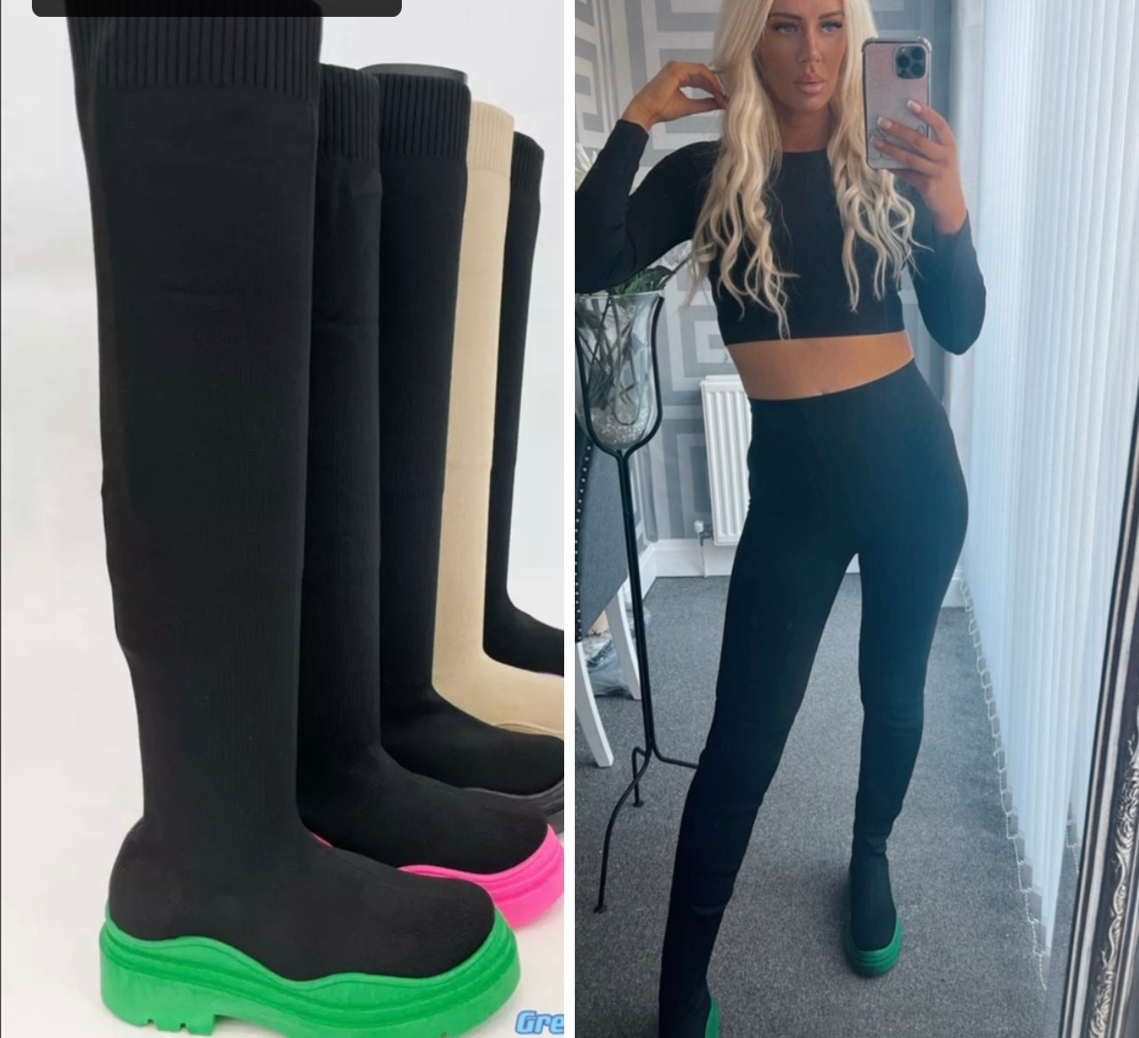 Our green chunky sole over the knee boots